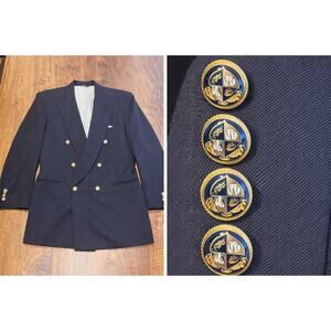 Bespoke Apparel Navy Double Breasted Blazer 44R Gold Buttons Ventless